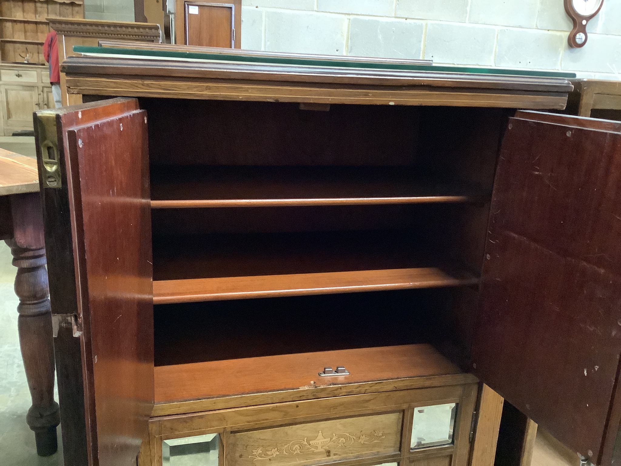 A late Victorian inlaid mirrored rosewood music cabinet, width 62cm, depth 38cm, height 105cm